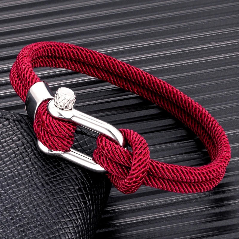 MKENDN Minimalist Nautical Rope Bracelet Double Strand Stainless Steel U-Shape Shackle Buckle Survival Jewelry For Men Women - Madeinsea©