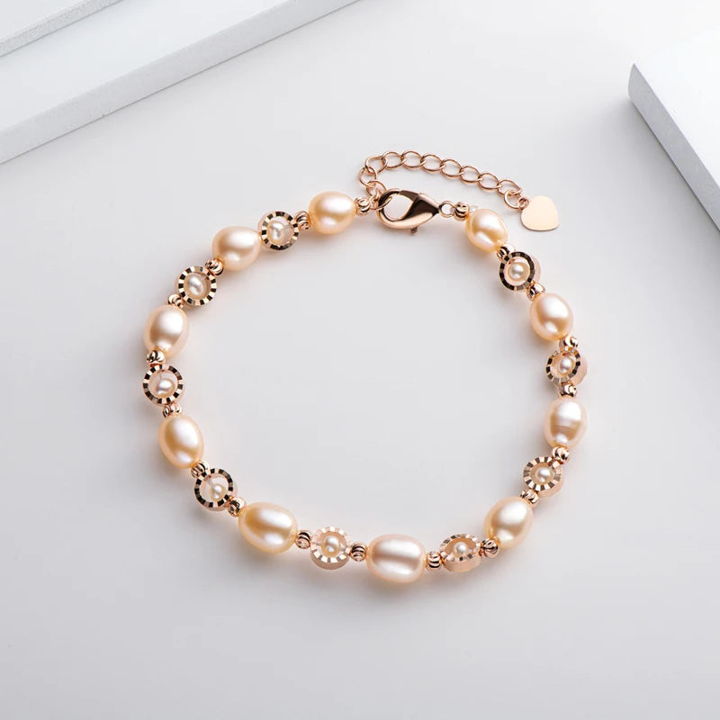 Real Natural Freshwater Pearl Fashion Bracelet Ladies Elegant Bracelet 14K Gold Plated Jewelry Girlfriend Birthday Wedding Gift