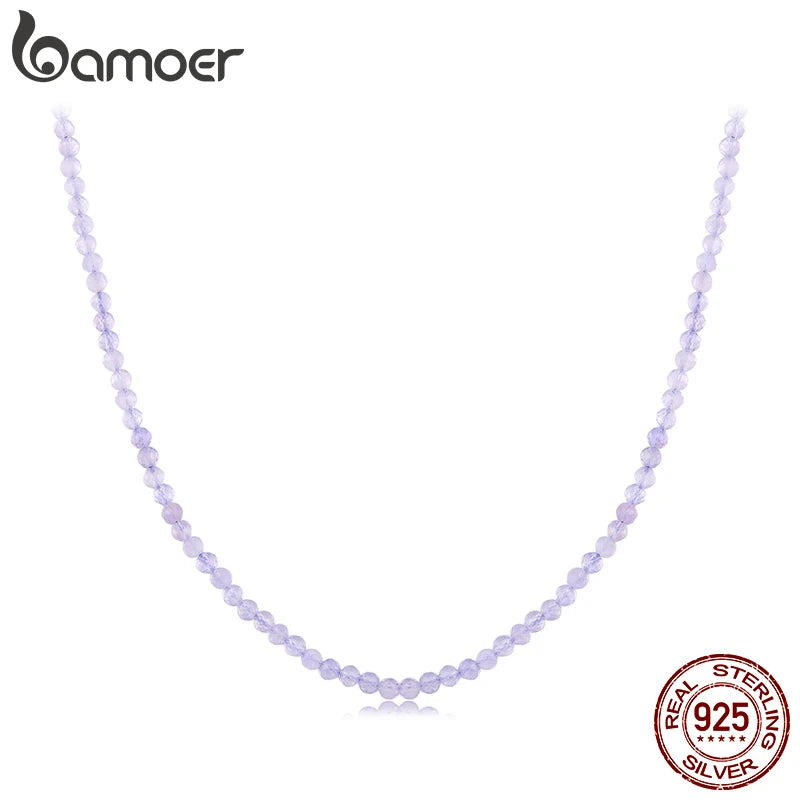 BAMOER Amethyst-Halskette für Damen, 3 mm, handgefertigte Amethyst-Perlenkette, Choker-Halskette aus Naturkristall, Schmuckgeschenk, BSN431