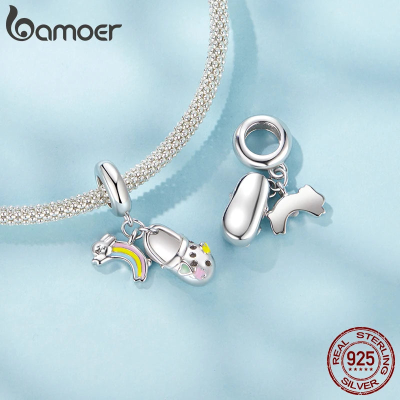 BAMOER Solid 925 Sterling Silver Shoe & Rainbow Charm Bead fit Original Bracelet Jewelry DIY bamoer Charm with Gold Plated