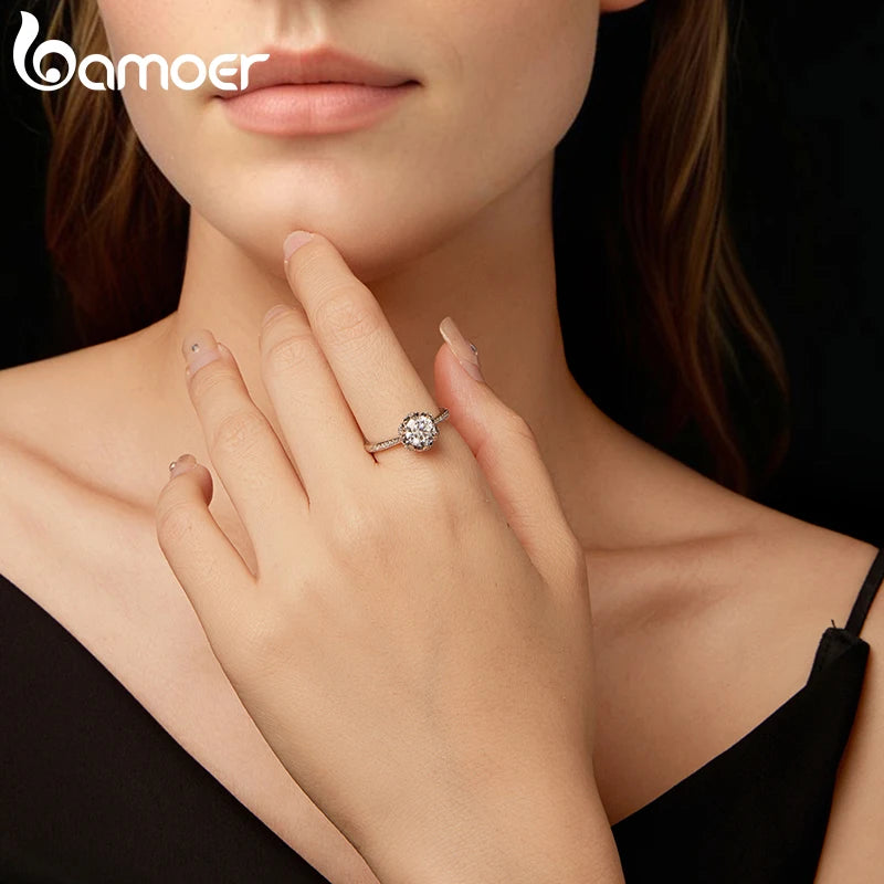 Bamoer 1CT Moissanite Flower Bud Ring Channel Set 925 Sterling Silver for Women Wedding Jewelry Gift D Color VVS1 EX Lab Diamond