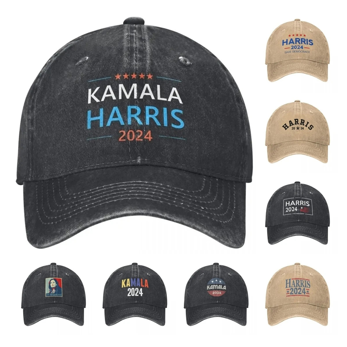 Kamala Harris 2024 Präsidentschaftskampagne Baseballkappe Distressed Denim Joe Biden Snapback-Mütze Unisex Outdoor Running Verstellbare Mütze