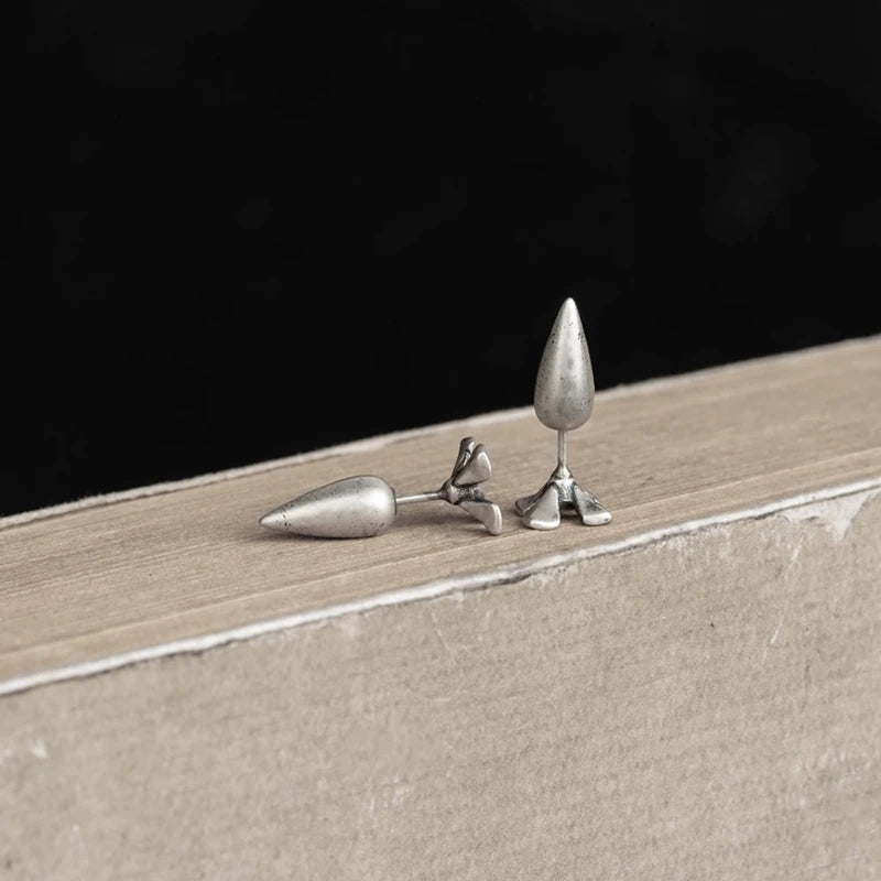 MKENDN 100% 925 Sterling Silver Creative Retro Carrot Stud Earring Punk Street Style Ear Pin for Women Men Party Jewelry Gifts