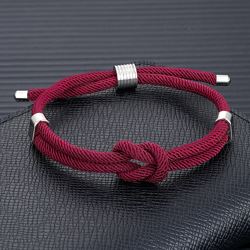 MKENDN Mode Paar verstellbar Faden Seil Armband Edelstahl minimalistischen Herren Frauen rot konzentrischen Knoten Liebhaber Schmuck