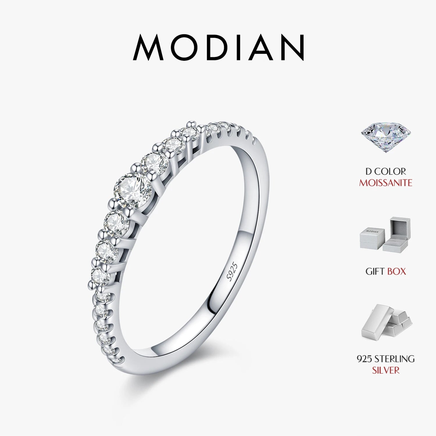 MODIAN Exquisite Round Moissanite Ring 925 Sterling Silver Trendy Wedding Engagement Band Rings For Women Fine Jewelry