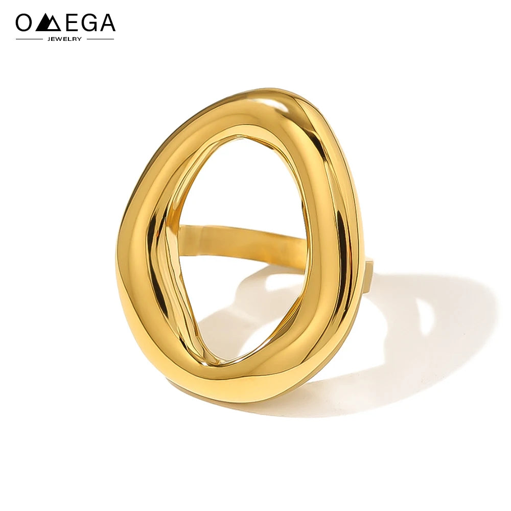 Geometric Aesthetic Chunky Rings For Women Stainless Steel Gold Color Waterproof Women's Large Ring Simple Hyperbole Female Ring