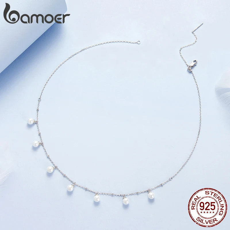 BAMOER 925 Sterling Silber Perlen Choker Halskette 16,9″, zierliche vergoldete Choker Halsketten für Mädchen Braut Brautjungfer Hochzeit