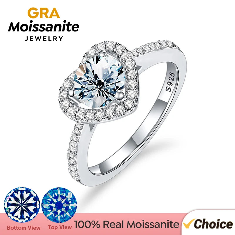 GRA Brillant Cut Moissanite Heart Ring for Women Luxury Diamond Rings 925 Sterling Silver Engagement Anniversary Fine Jewelry - Madeinsea©