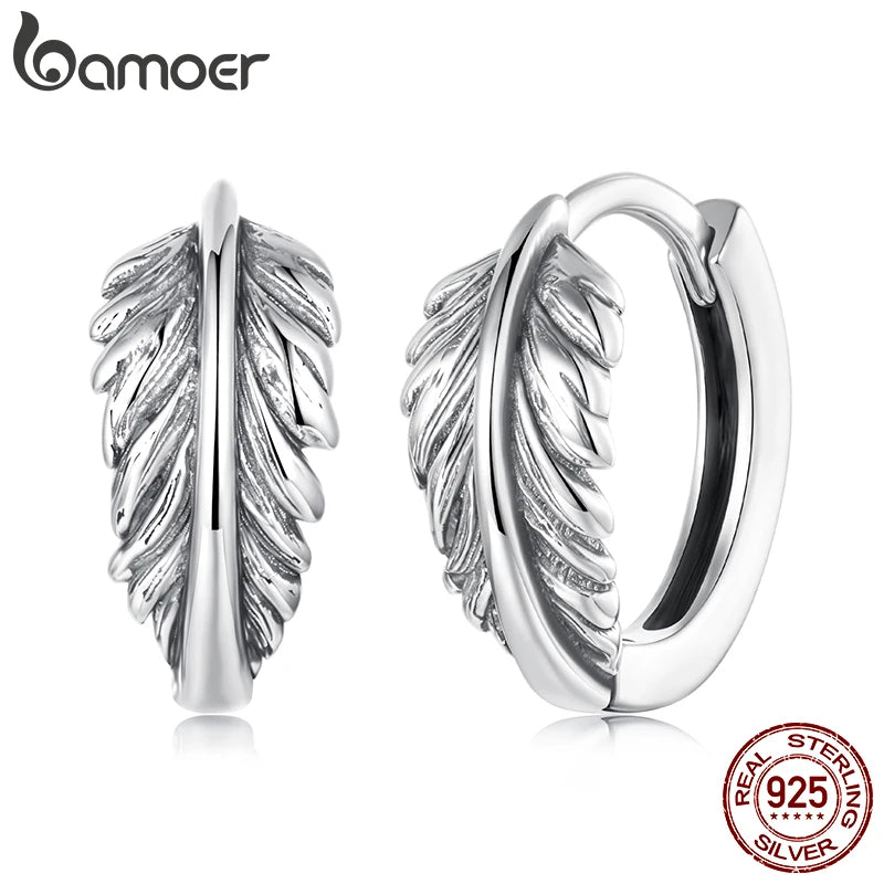 BAMOER 925 Sterling Silber Retro Blätter Creolen für Damen, oxidierte Vintage Huggies Ohrringe, bequeme Passform, Schmuckgeschenk