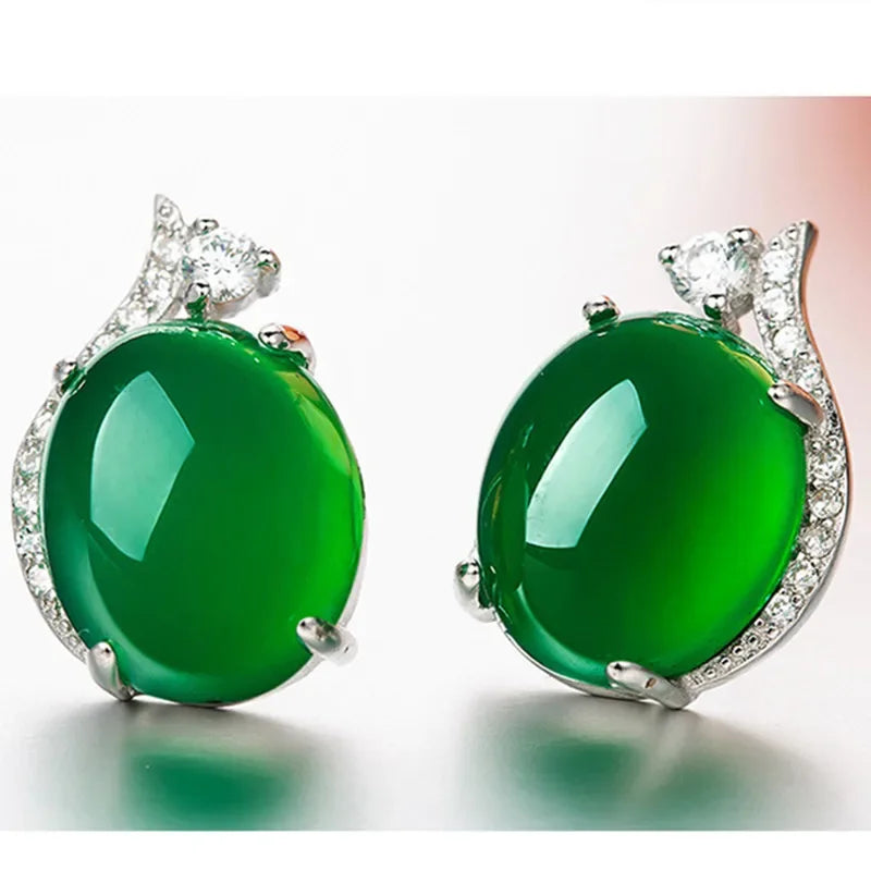 Real Agate Jewelry Stud Earrings for Women Silver S925 Round Simple Crown Jade Earrings Fine Valentine Jewelry 925 for Women