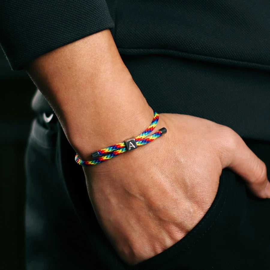 Stylish First Name Bracelet For Men Stainless Steel Metal Grade A Cord Braslet Adjustable Letter Braclet Gift For Him Pulseria