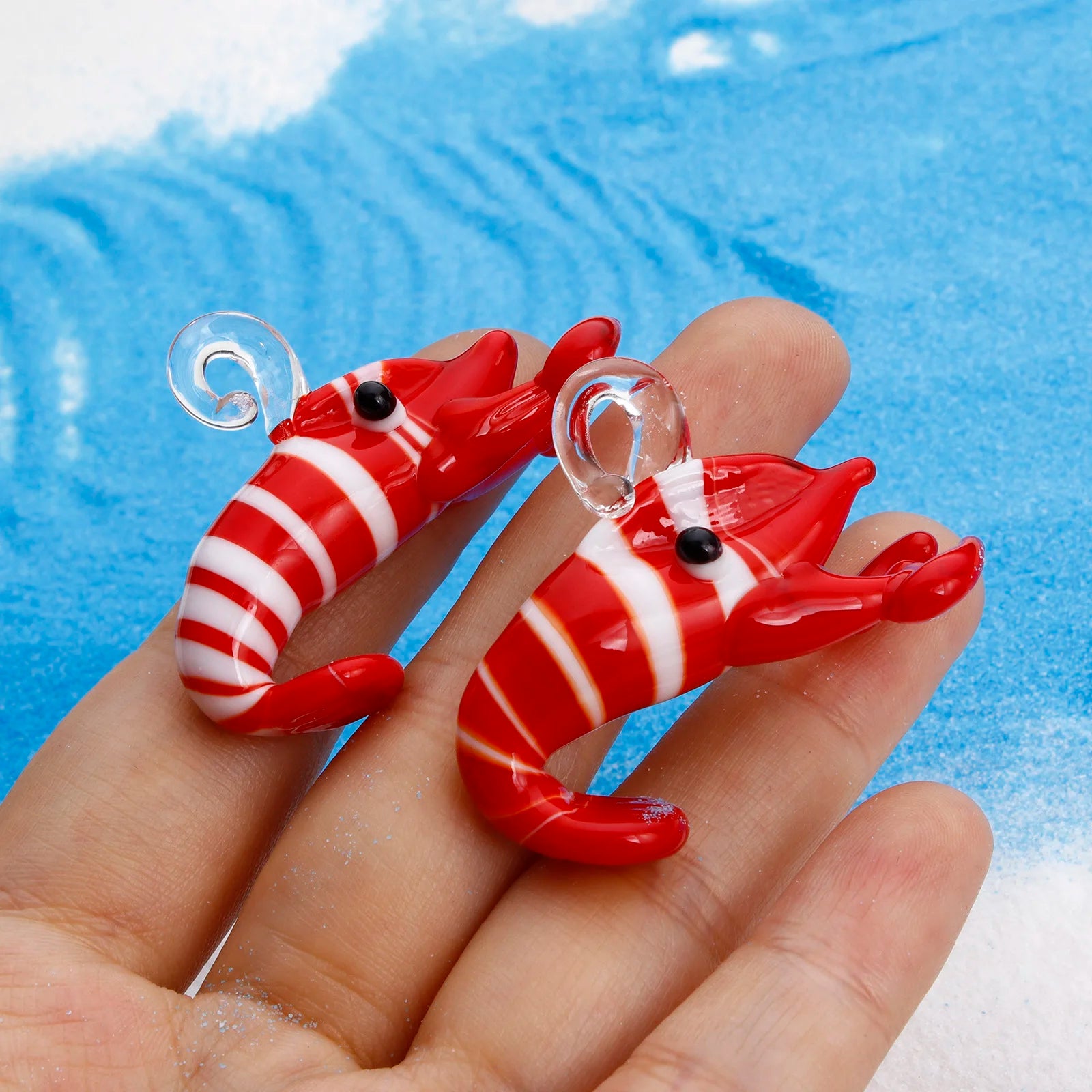 DoreenBeads 1 Piece 3D Red Lobster Stripe Lampwork Glass Ocean Jewelry Pendants DIY Jewelry Making Ornament Aquarium Decoration