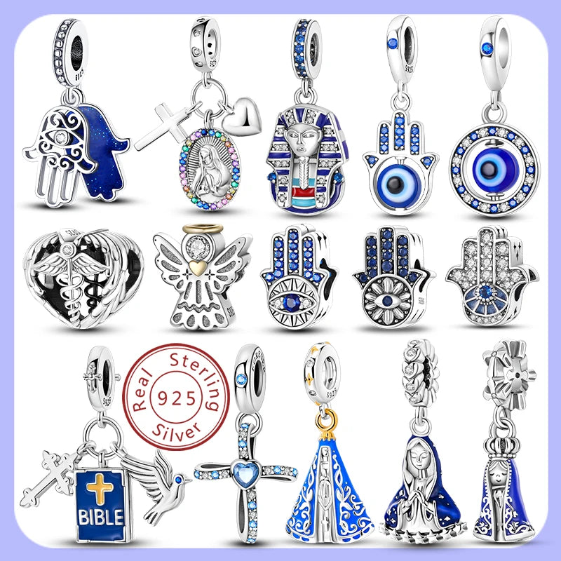 New 925 Sterling Silver Charms Beads Pendant Devil's Eye Blue Zircon Charms For Original Bracelet Charms DIY Jewelry Gift
