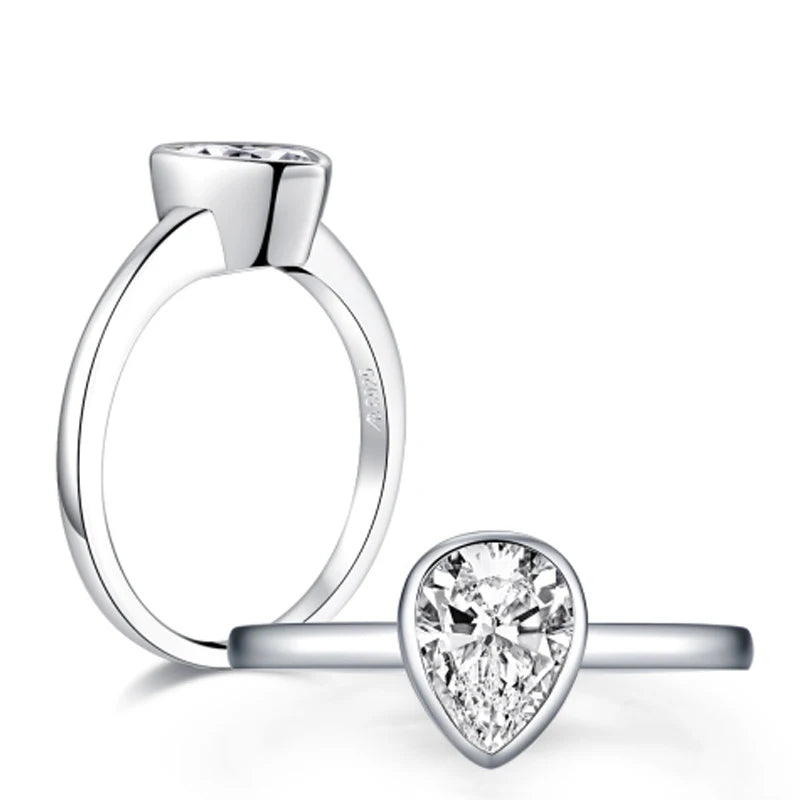 OXTAO GRA Certified Solitaire Rings Female 925 Silver Classic 1.25CT Pear Cut Engagement Promise Wedding Band Ring Jewelry