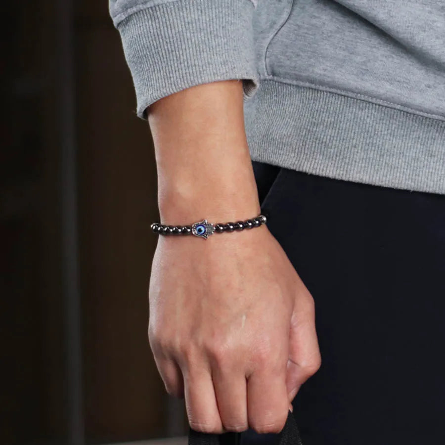 Handmade Evil Eyes Bracelet For Men Retro Fatima Hand Braclet Yoga Meditation Prayer Hematite Healing Braslet Pulseria Homme