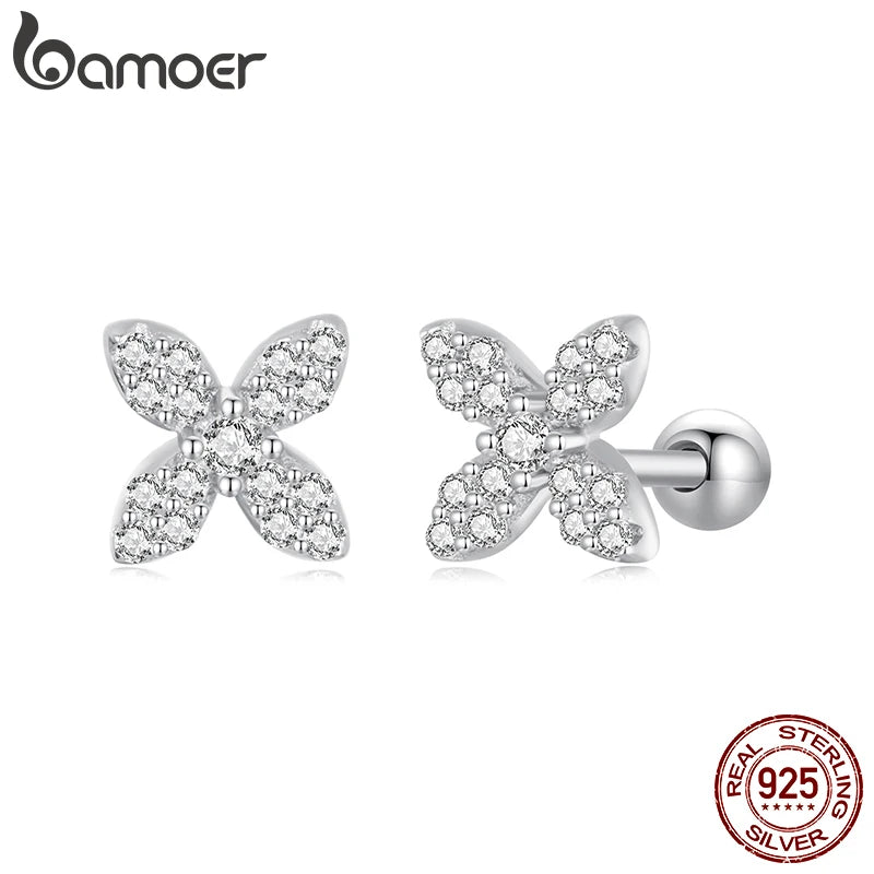 BAMOER 925 Sterling Silber Mini Blumen Ohrstecker für Damen, Weißgold plattiert Hypoallergen Süße Blumen Ohrringe BSE1104