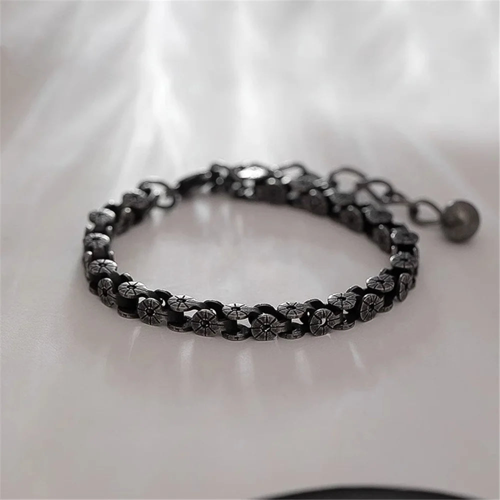 MKENDN Punk Vintage Black 5MM Bicycle Wheel Chain Bracelet Men Stainless Steel Biker Chain Bracelets Male Jewelry Gifts for Son