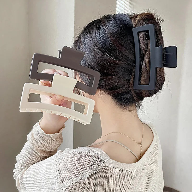 Korean Large Solid Hair Claw Elegant Hairpins Barrette Crab Hair Clips For Women Girls Square Headwear Hair Accessories Jewelry - Madeinsea©
