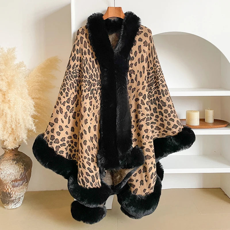 Women's Thick Warm Leopard Print Outerwear - Y2K Streetwear & Elegant Cloak, Coat, Jacket, Cape & Poncho for Autumn Winter