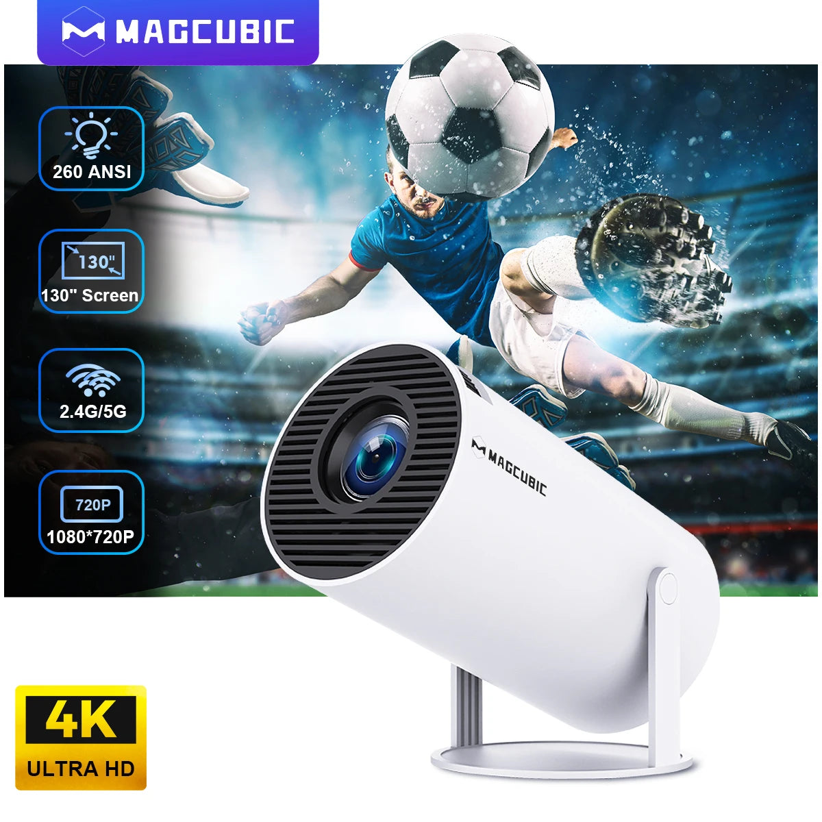 Projecteur Magcubic Android 11 4K 1280*720P HY300 Dual Wifi 260 ANSI 180° flexible BT5.0 Projecteur portable cinéma extérieur HY300 Pro