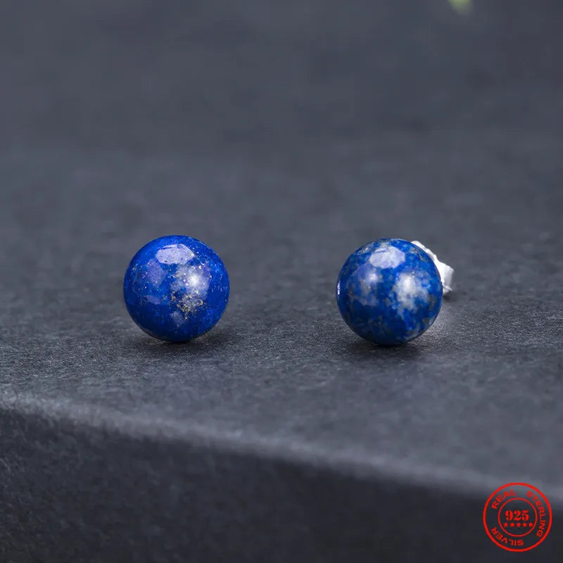 MKENDN New 100% 925 Sterling Silver Earrings Men Women Vintage Natural Stone Stud Earrings With Lapis Lazuli Personality Jewelry - Madeinsea©