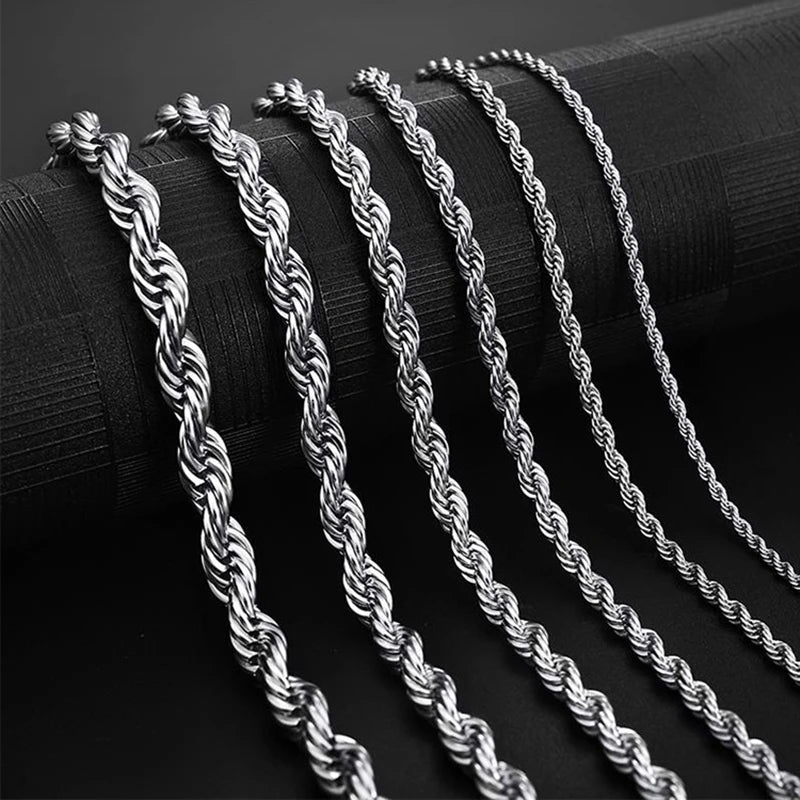 MKENDN Width 2/3/4/5/6MM Twisted Rope Chain Necklace Stainless Steel Never Fade Waterproof Choker Men Women Jewelry Chains Gift - Madeinsea©