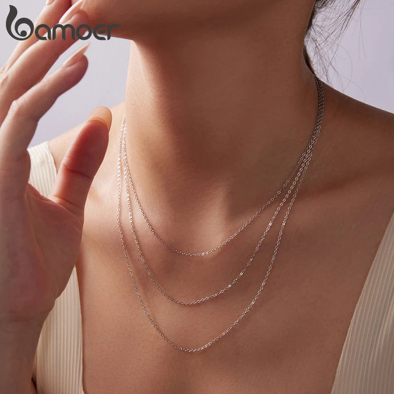 Bamoer O-Kettenhalskette aus 925er Sterlingsilber mit Karabinerverschluss, verstellbar, Basic-Kette für Damen, Anhänger, Perlen, DIY