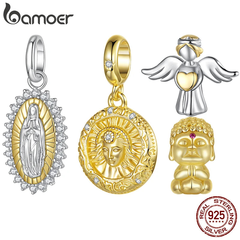 Bamoer Sonnengöttinnen-Anhänger aus 925er Sterlingsilber, 18 Karat vergoldete Zirkonia-Perlen, DIY-Armbandzubehör für Frauen und Mütter