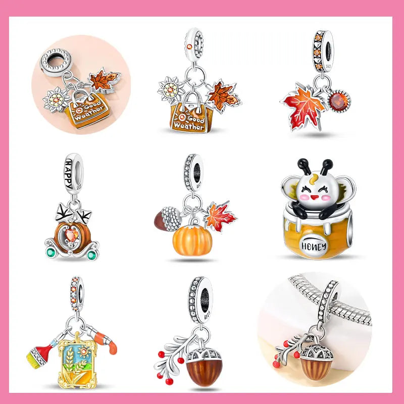 New in Harvest Season Pumpkin Charms Beads Fits Original Bracelet 925 Silver Women Necklace DIY Charms Fine Jewelry Gifts