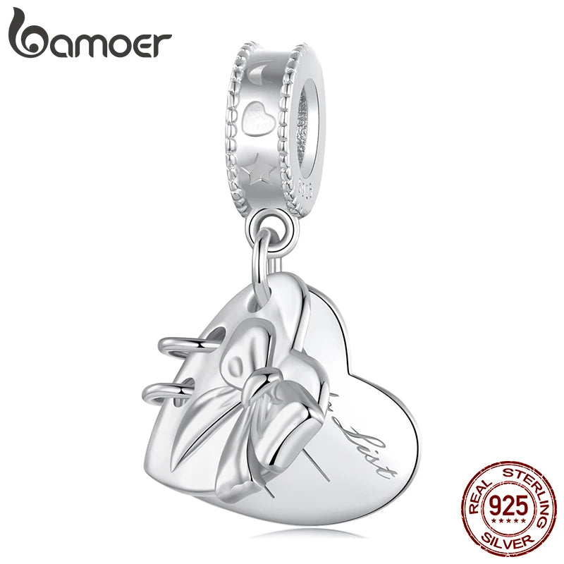 BAMOER 925 Sterling Silber Herzförmiger Notizbuch-Anhänger passend für Original-Armband DIY Bamoer Charm zur Schmuckherstellung Weihnachtsgeschenk