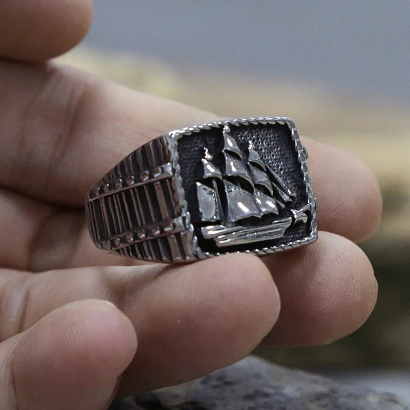 Vintage Pirate Sailboat Stainless Steel Ring - Madeinsea©