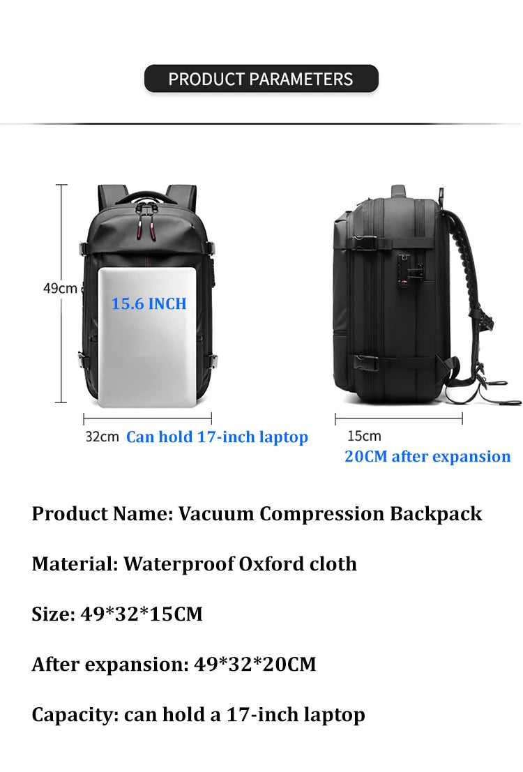 Men Travel Backpack vacuum compression 17 inch Laptop Backpack Business Large Capacity camp Backpack Expanded Hiking backpack - Madeinsea©