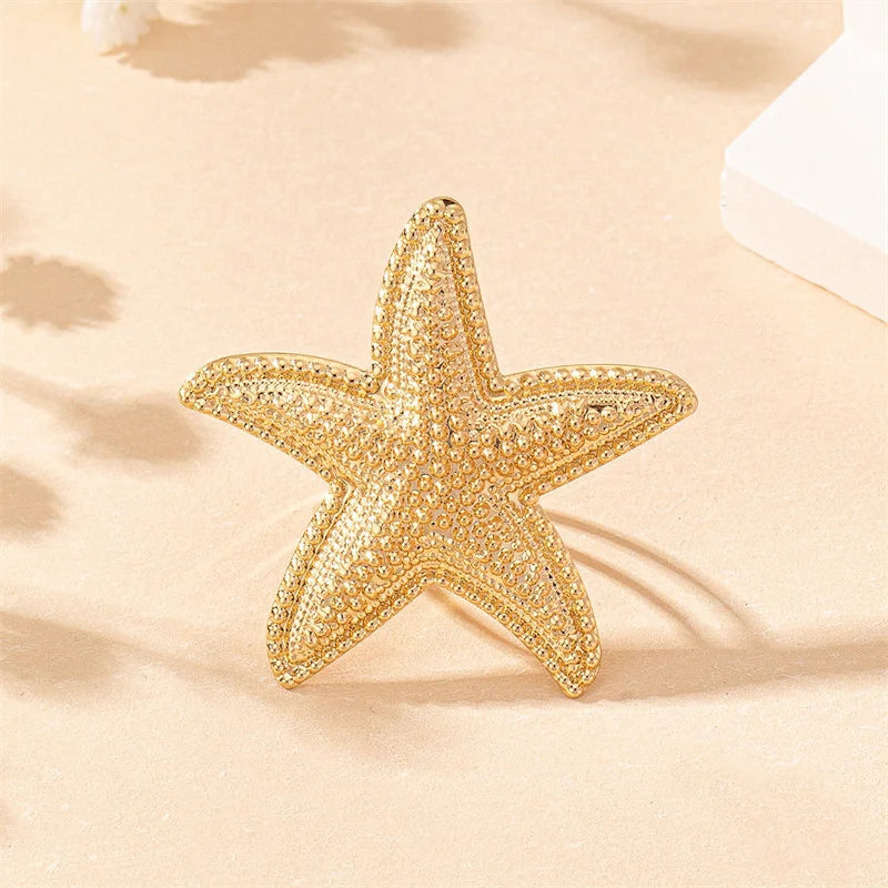 Bohemian Starfish Shaped Open Ring for Women Sea Beach Gold Color Starfish Finger Rings Girl Summer Vacation Party Charm Jewelry