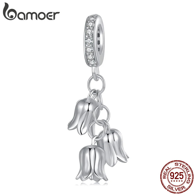 BAMOER Solid 925 Sterling Silver Lily of the Valley Pendant Bead fit Original Bracelet & Necklaces Jewelry DIY bamoer Charm