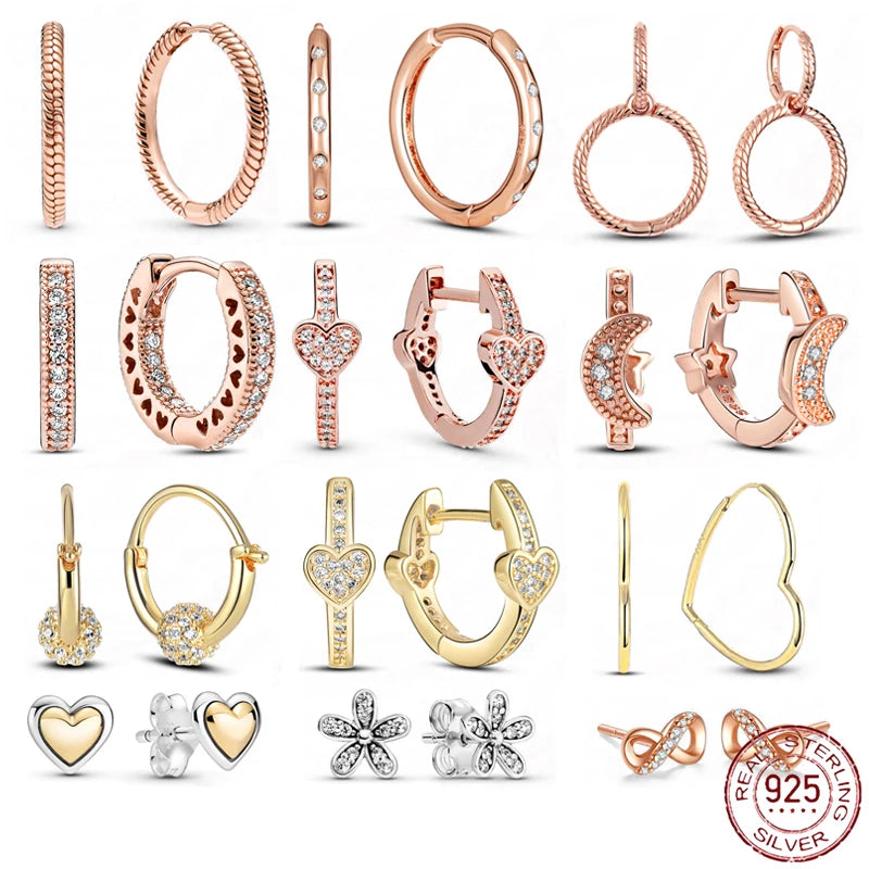 Sterling silver 925 Earrings Heart gold Circular Hoop Earing Ear Studs hoop for Women Fashion Silver Earring Jewelry Gift