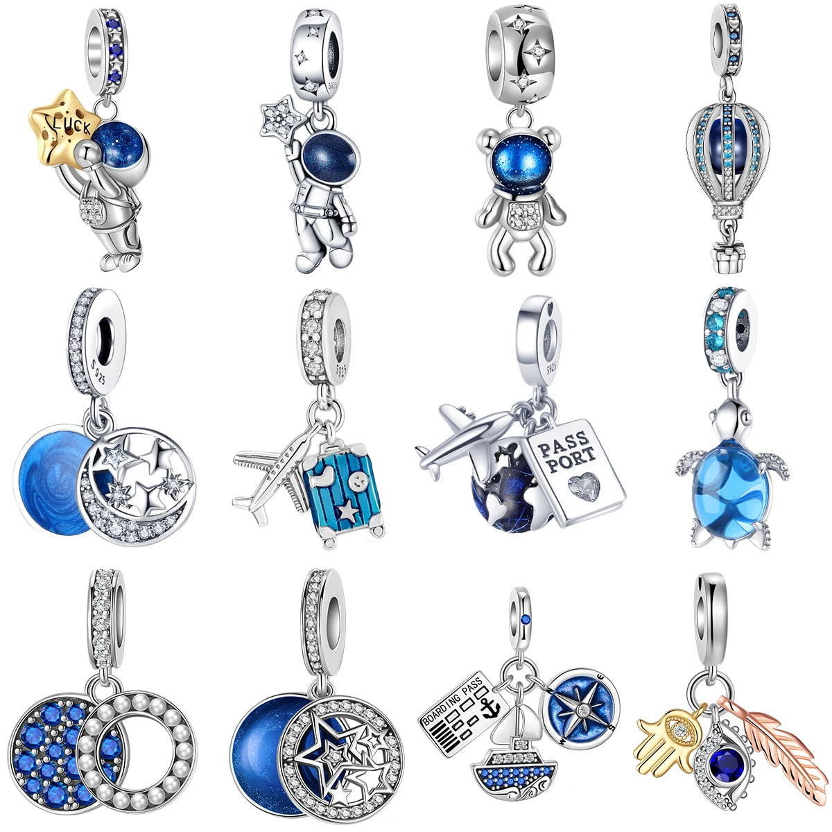 Charm-Anhänger „Astronaut Blue Series“ aus 925er Sterlingsilber, passend für Original-Pandora-Charm, Charm-Perle, Charm-Armband, Halskette, Schmuckstück, Damenschmuck