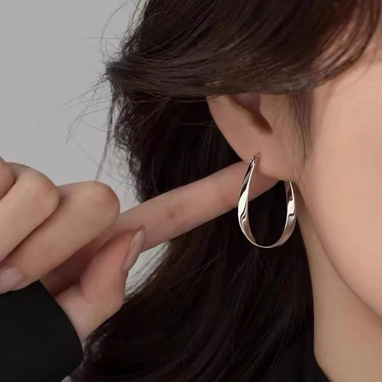 BF CLUB 925 Sterling Silver Earrings For Women Trendy Simple Oval Twist Earring Jewelry Prevent Allergy Party Accessories