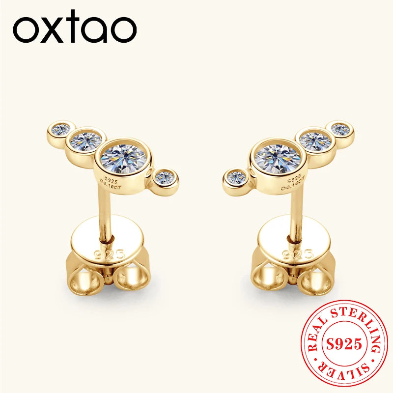 OXTAO D VVS1 Moissanite Stud Earrings For Women Real S925 Silver Studs Earring Glittering Diamond Jewelry Gift GRA Certified