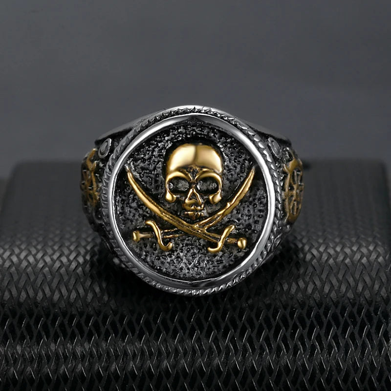 Vintage Men's Pirate Double Knife Skull Ring Golden/Silver - Madeinsea©
