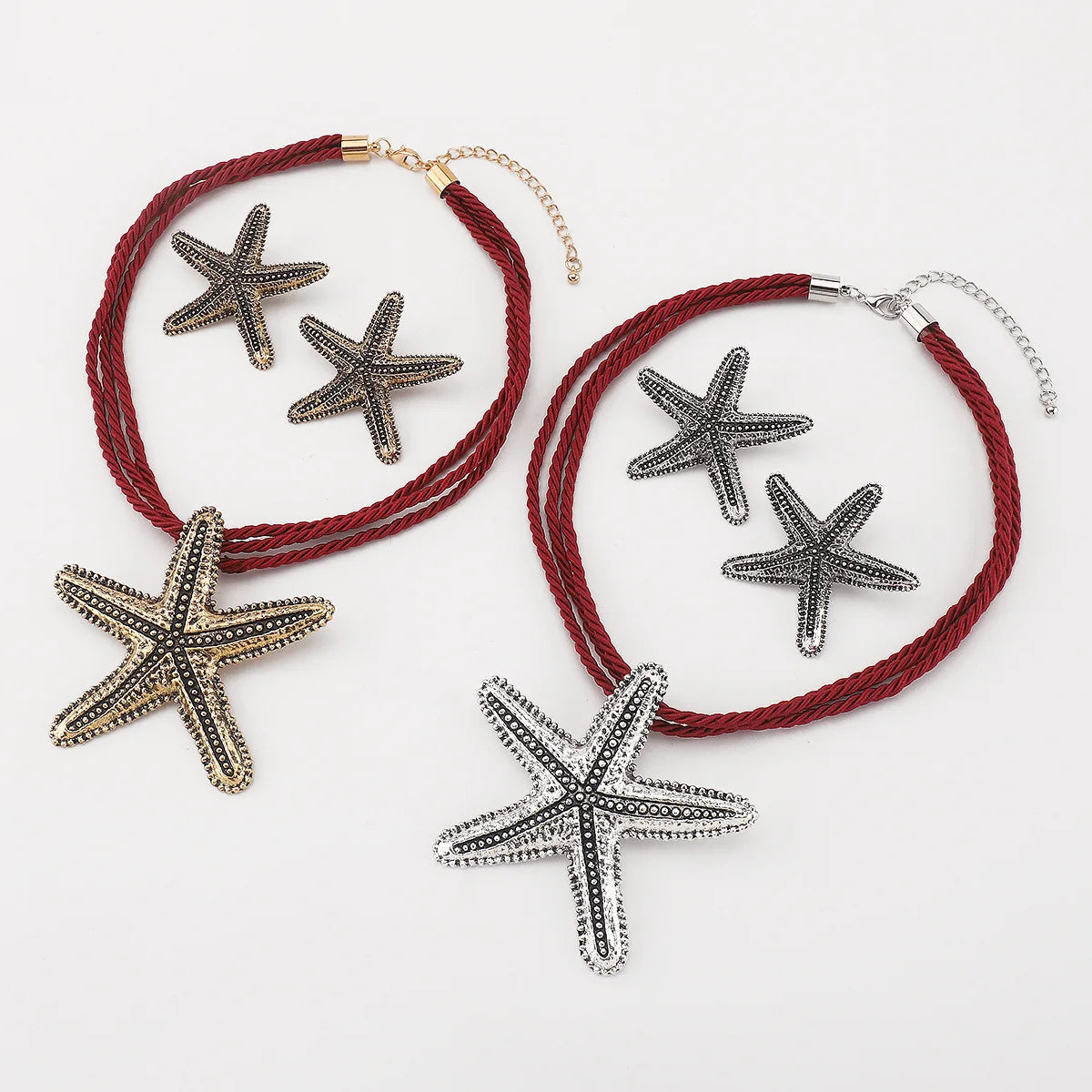 ZAA Vintage Gold Silver Color Holiday Texture Starfish Pendant Necklace