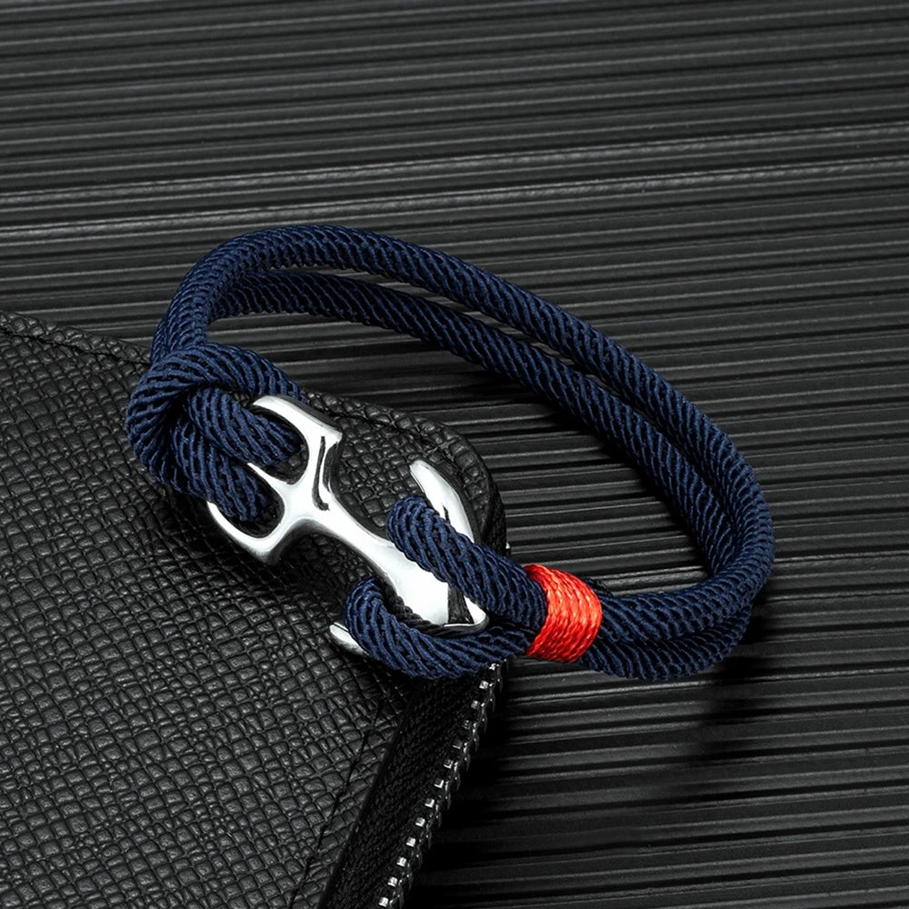 MKENDN Stainless Steel Sparta Anchor Bracelets Men Women Charm Double Strand Nautical Sailor Rope Wristband Wrap Bracelet Gifts
