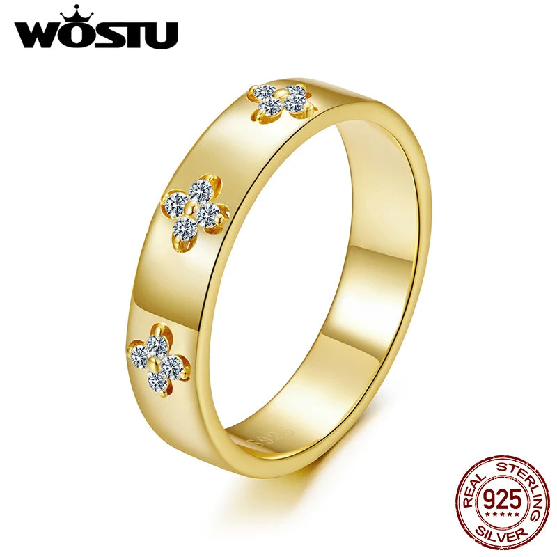 WOSTU Moissanite Wedding Ring For Women 925 Silver 14K Gold Lab Diamond Lucky Clover Wide Eternity Rings Engagement Party Gift