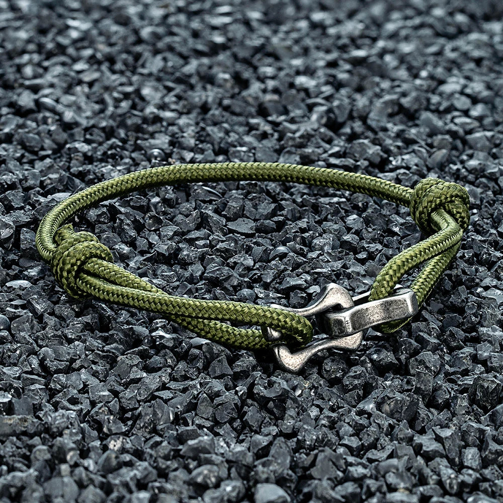 MKENDN Locomotive Vintage Oxidized Black Keel Chain Link Men Women Nylon Rope Bracelet Punk Stainless Steel Motorcycle Bracelets