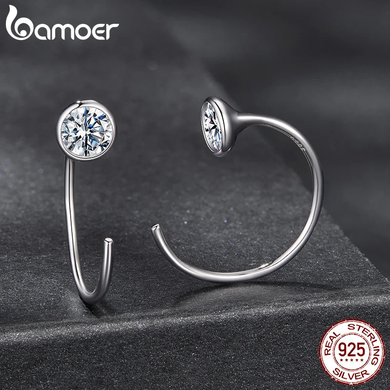 BAMOER Moissanite Hook Earrings VVS1 Lab Diamond 925 Sterling Silver Bezel Setting Earrings for Women Minimalist Jewelry Gift