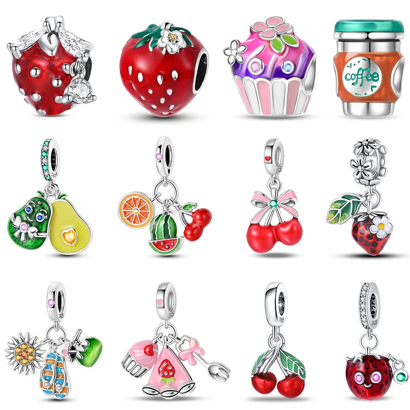 925 Silver Change Color Strawberry Cherry Avocado Fruit Series Charms Beads For 925 Original Bracelets DIY Birthday Jewelry Gift