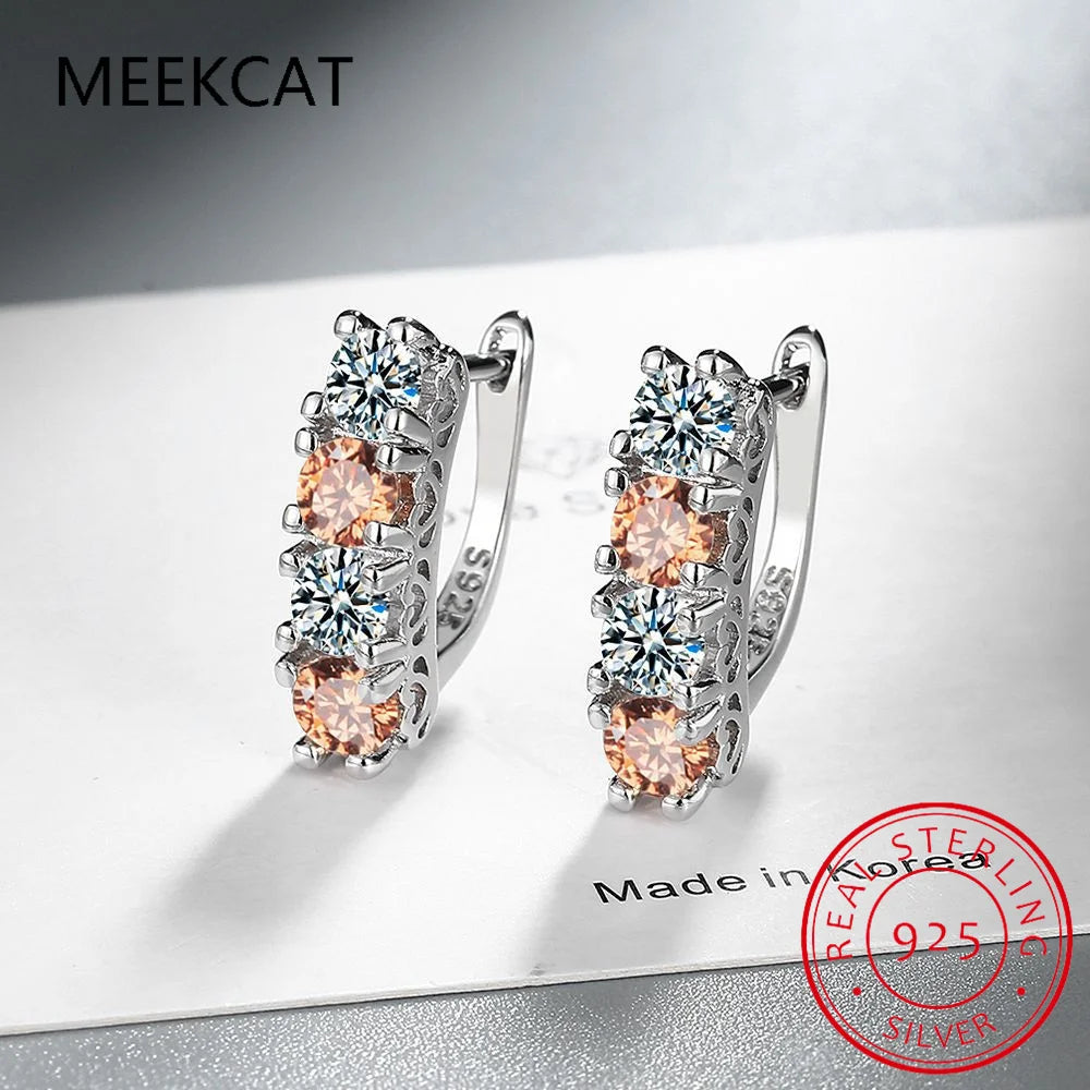 Round Natural Yellow Citrine 925 Sterling Silver U Shape Hoop Earrings for Women Statement Fashion Gemstone Jewelry Gift