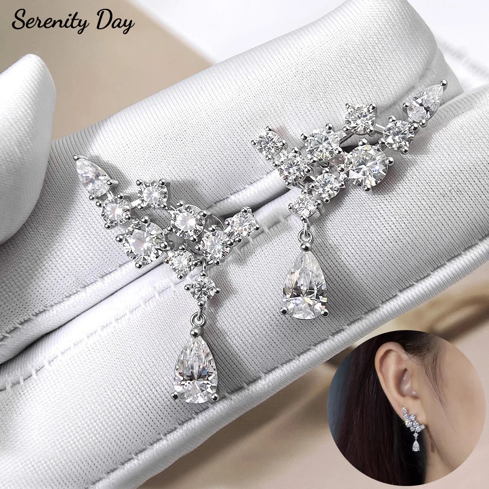 Serenity 6.1ct D Color All Moissanite Earrings for Women 100% S925 Sterling Silver Plated 18K Lab Diamond Pear Cut Drop Earrings