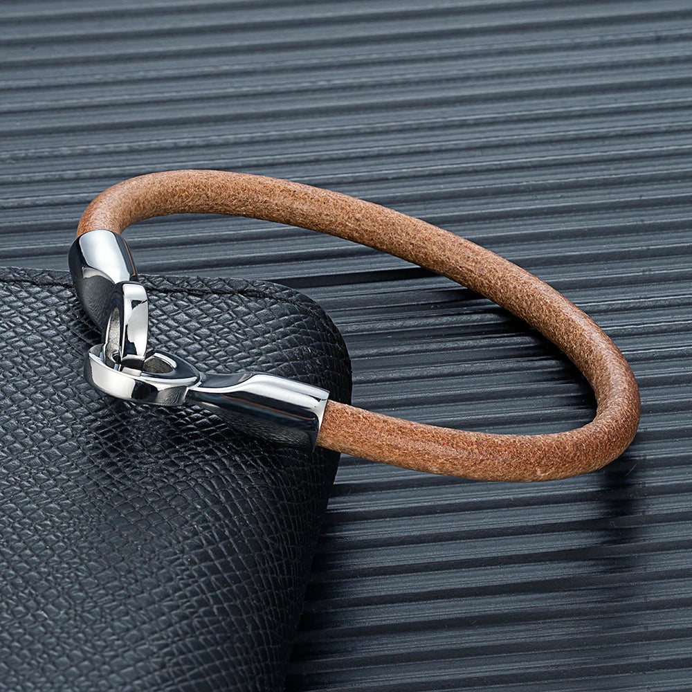 High Quality Stainless Steel Handcuff Bracelet For Women Men Primary Color Cowhide Bracelet Menottes Bijoux Couple Bracelet