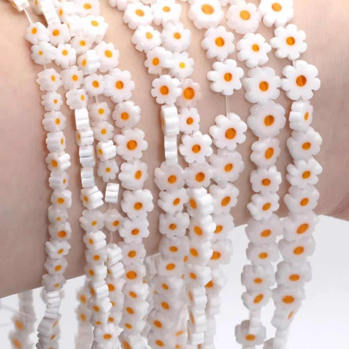 4-8mm Flower Lampwork Glass Flat Beads Daisy Spacer Loose Beads For Jewelry Making DIY Bracelet Crafts Handmade Accessories