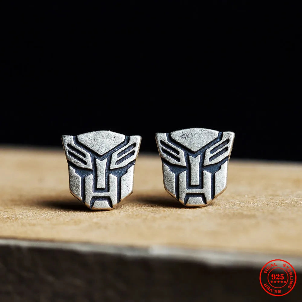 MKENDN Zarte Mini-Decepticons-Ohrstecker aus 925er Sterlingsilber im Vintage-Gothic-Stil – allergiefreier Qualitätsschmuck